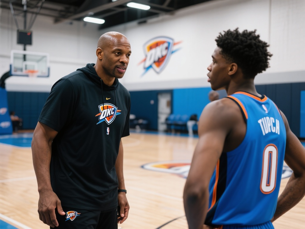 德里克-费舍尔现身雷霆训练馆，与新秀托皮奇展开交流